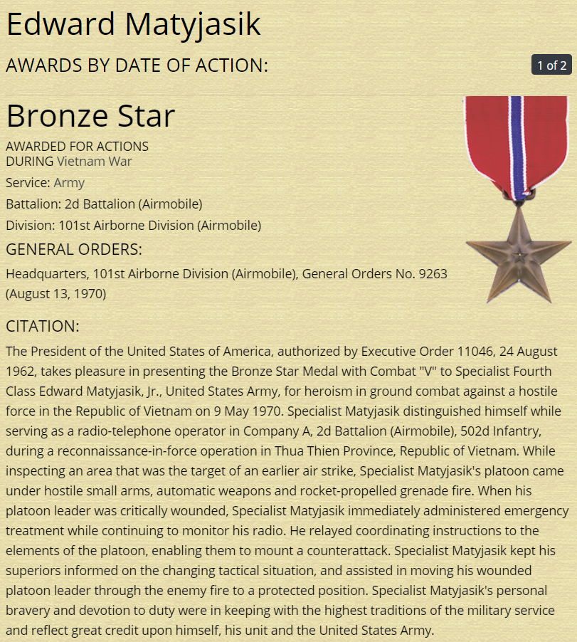 Bronze star with V device. Operation Triumphus